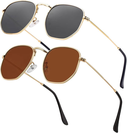 Hipster Hexagonal Polarized Sunglasses Men Women Geometric Square Small Vintage Metal Frame Retro Shade Glasses