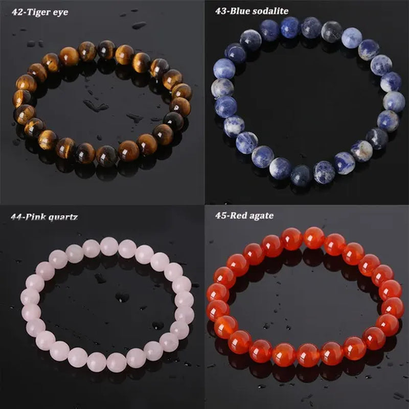 113 Style 8mm Beads Bracelet Men and Women Diy Stone Beads Bracelet Round Turquoise Agate Crystal Chalcedony Opal Beaded Bracelet Wholesale