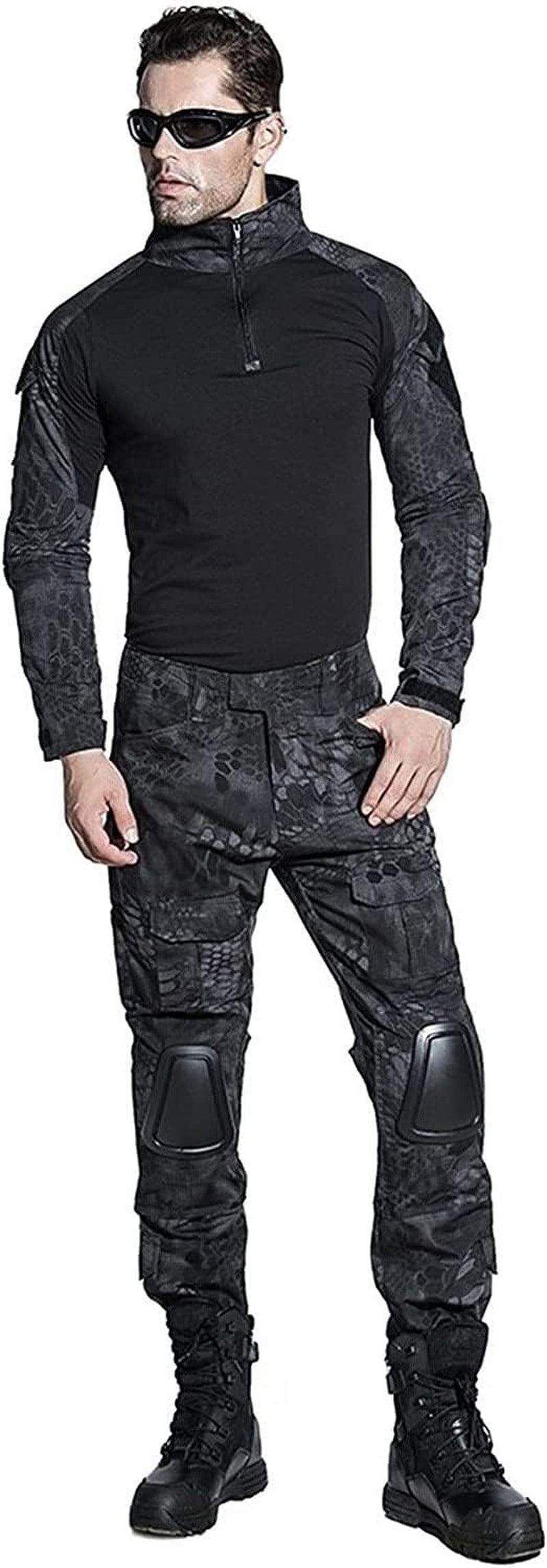 Mens Tactical Military Suits Long Sleeve Rip-Stop Uniforms Combat Shirt and Pants Elbow Knee Pads