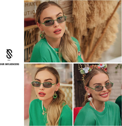 Small Y2k Narrow Rectangle Sunglasses Womens Mens Retro 80s 90s UV400 Sunnies SJ1187