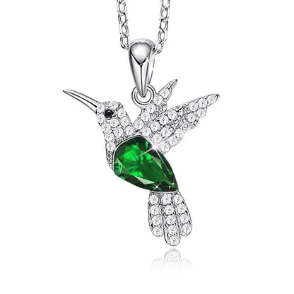 Hummingbird  Silver Jewelry Set Women Pendant Necklace and Stud Earring Set CrystalsFine Animal Jewelry, Gift for Mothers Day