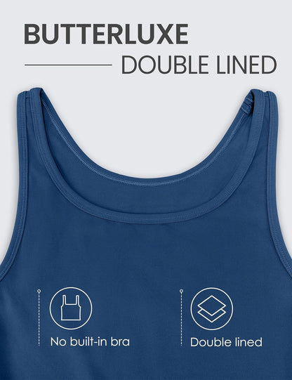 Womens Butterluxe Double Lined Workout Tank Tops Scoop Neck Racerback Cropped Casual Sleeveless Shirt