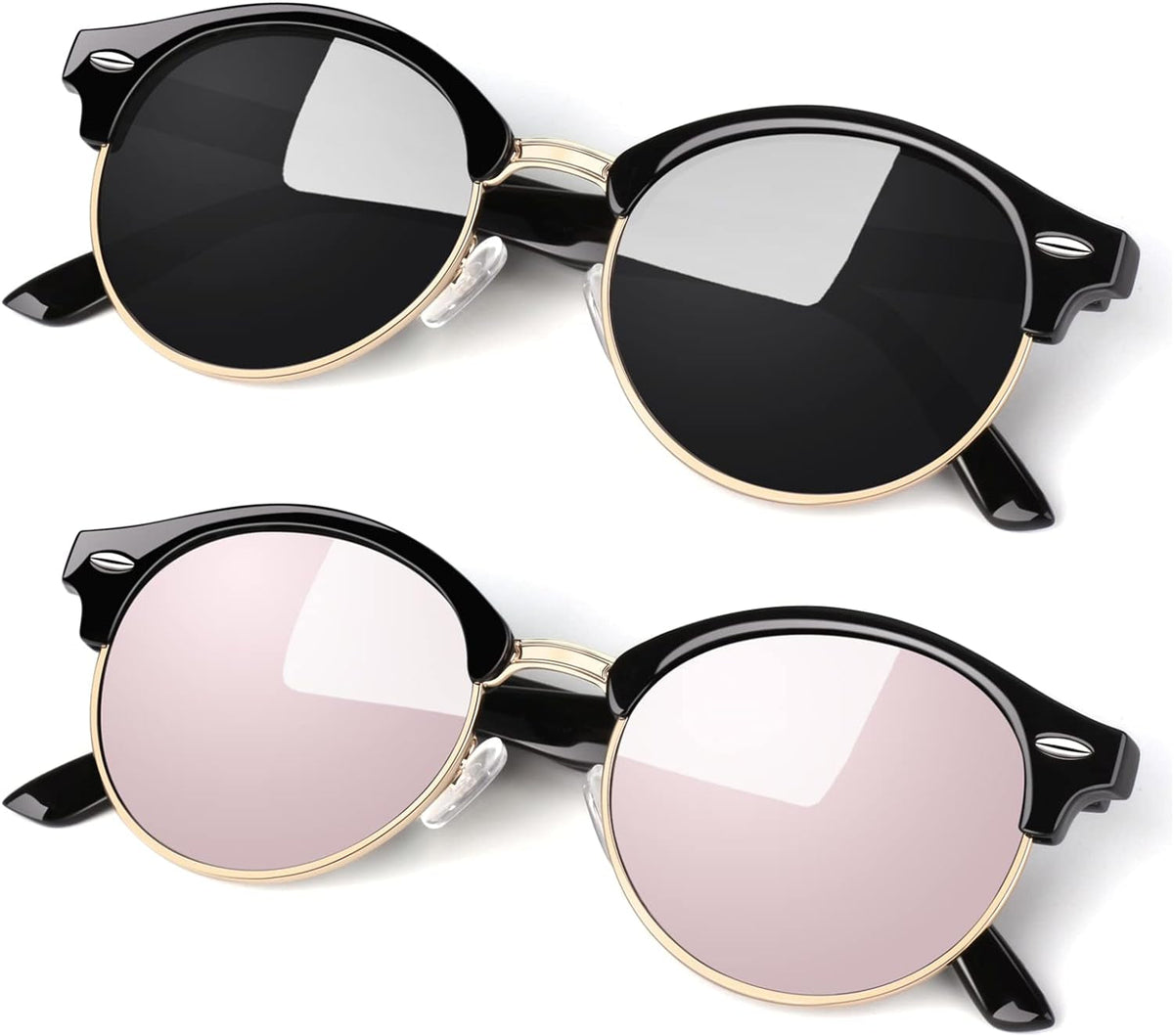 Polarized Semi Rimless Sunglasses for Men Women, Classic Retro Shades Half Frame Driving Sun Glasses UV Protection