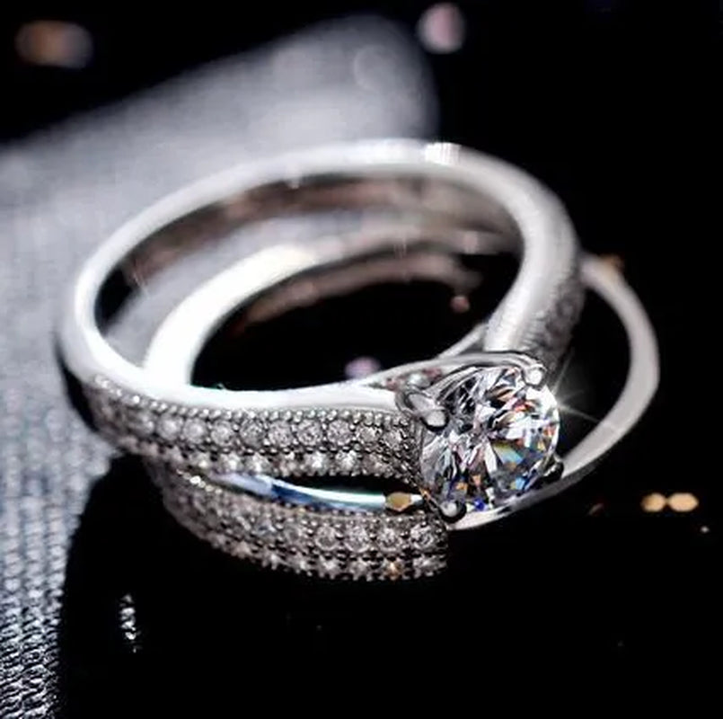 1ct Diamond White Sapphire Wedding Engagement Rings Set Women Bridal Jewelry Gifts (Black,Rose Gold,Silver,Gold)