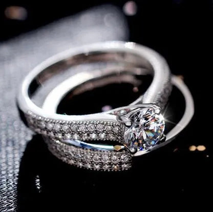 1ct Diamond White Sapphire Wedding Engagement Rings Set Women Bridal Jewelry Gifts (Black,Rose Gold,Silver,Gold)
