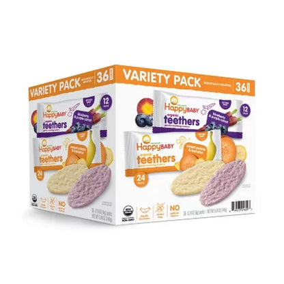 Happybaby Organics Teething Wafers, Variety Pack, 36 Ct.