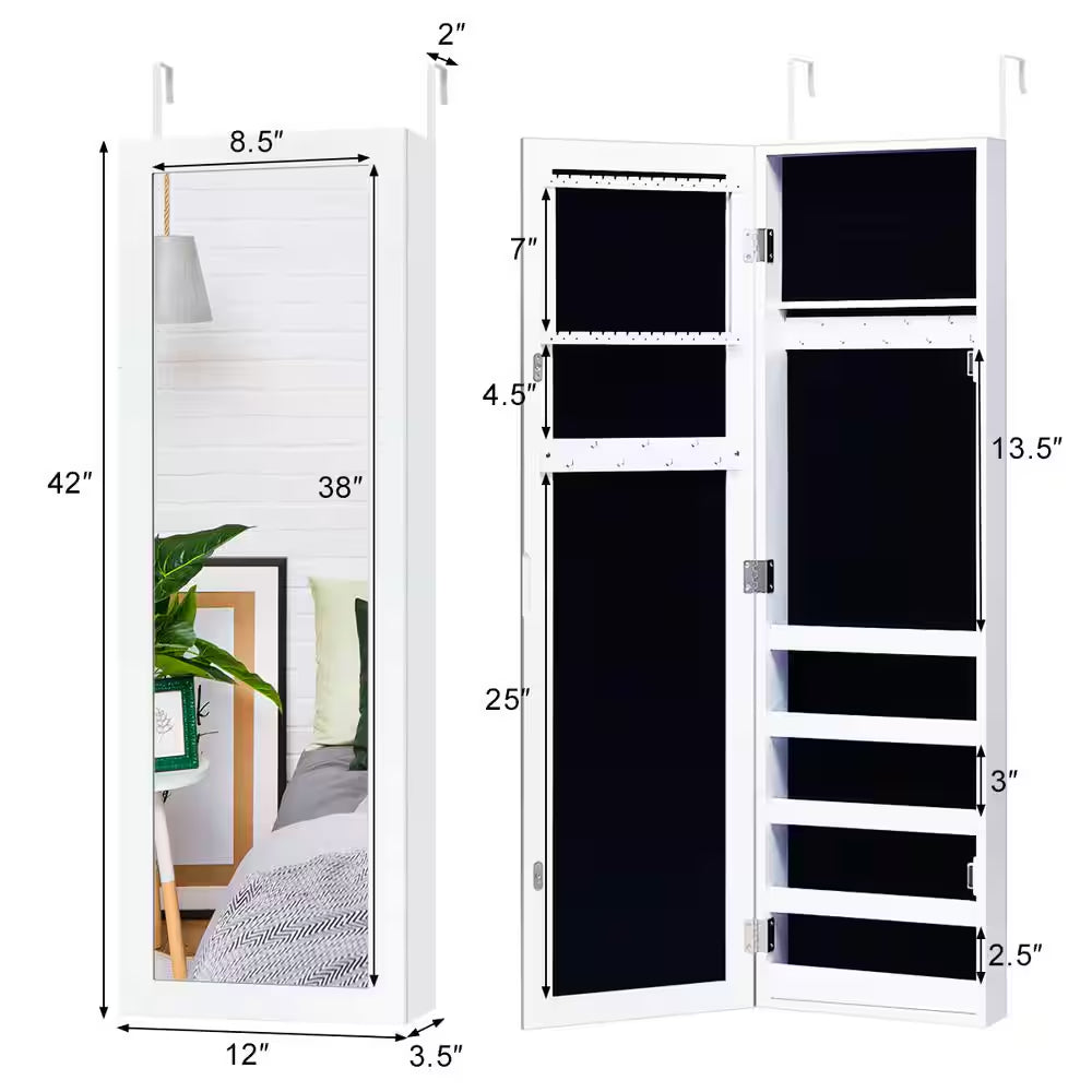Door Mounted Mirrored Jewelry Cabinet Storage Organizer