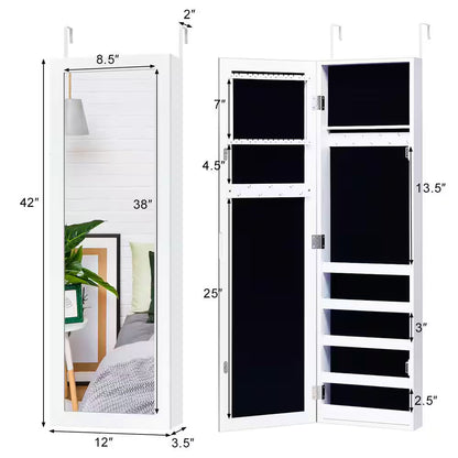 Door Mounted Mirrored Jewelry Cabinet Storage Organizer