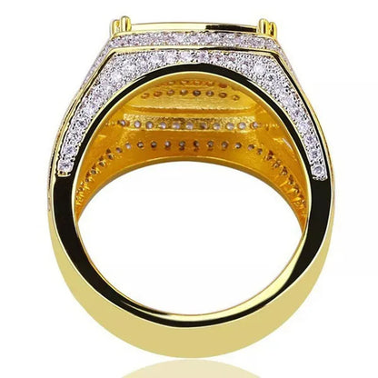 Fashion Unisex Jewelry Hiphop Cocktail Party Ring with Gold Plated Cz Diamond Finger Ring Size 6-10