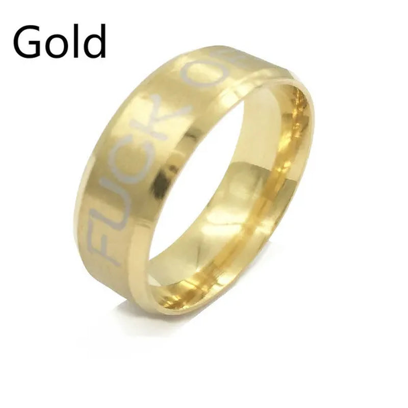 Fuck off 8MM Stainless Steel rings Wedding Ring gold blue rosegold black silver multicolor funny Jewelry Size 5-13