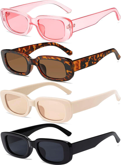 4 Pieces Retro Vintage Sunglasses Small Square Rectangle 90s Glasses Trendy Y2K for Women Aesthetic Accessories