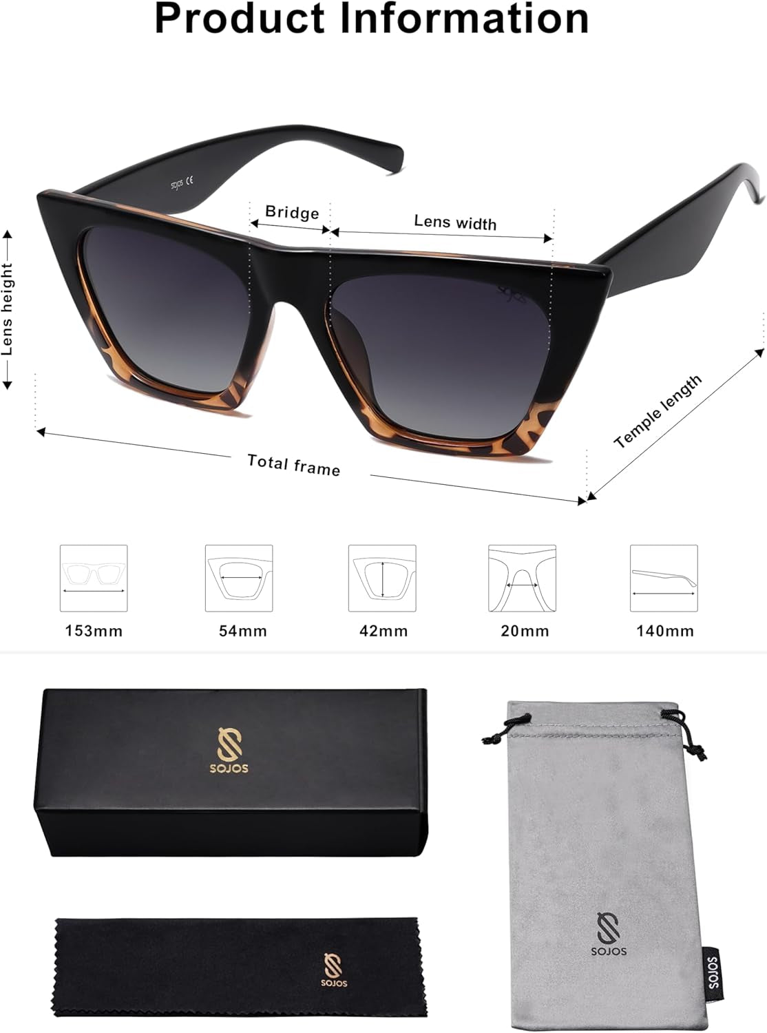 Trendy Oversized Square Cateye Polarized Sunglasses Womens Big Frame Shades SJ2115