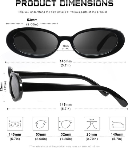 Retro Oval Sunglasses for Women Men Fashion Small Frame Sun Glasses 90s Style Driving Glasses UV400 Protection