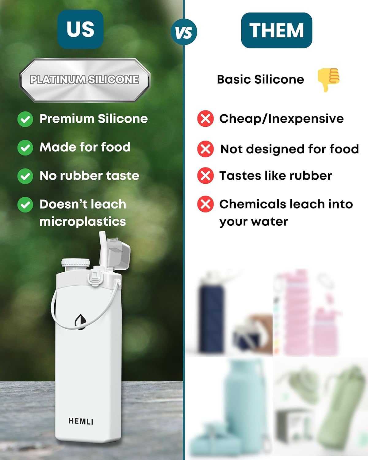 20 Oz Collapsible Silicone Water Bottle, Lightweight Portable Bottle for Hiking, Travel, Camping, Flat Water Bottle