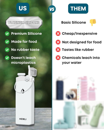 20 Oz Collapsible Silicone Water Bottle, Lightweight Portable Bottle for Hiking, Travel, Camping, Flat Water Bottle