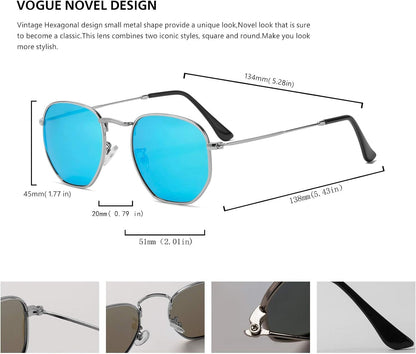 Hipster Hexagonal Polarized Sunglasses Men Women Geometric Square Small Vintage Metal Frame Retro Shade Glasses