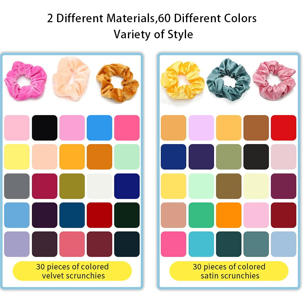 60 Pcs Scrunchies Soft Velvet Scrunchies and Satin Hair Scrunchies for Girls Silk Elastic Hair Ties Scrunchies for Women Hair Accessories with Gift Bag