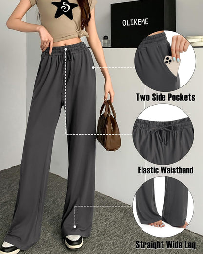 Womens Wide Leg Pants Loose Sweatpants High Waist Stretchy Comfy Athletic Casual Lounge Pants with Pockets