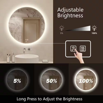 32 In. W X 32 In. H round Frameless LED Light with 3-Color and Anti-Fog Wall Mounted Bathroom Vanity Mirror