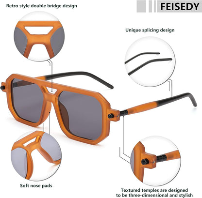 Vintage Square 70s Flat Aviator Sunglasses Women Men Classic Retro Stylish Frame UV400 Sunglasses B2622