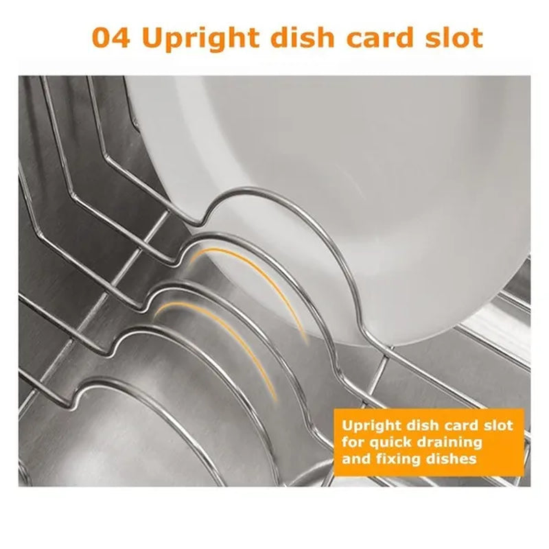 Kitchen Storage Organizer Dish Drainer Drying Rack Sink Holder Tray For Plates Bowl Cup Tableware Shelf Basket Adjustable Stainless Steel Dish Rack Drainer