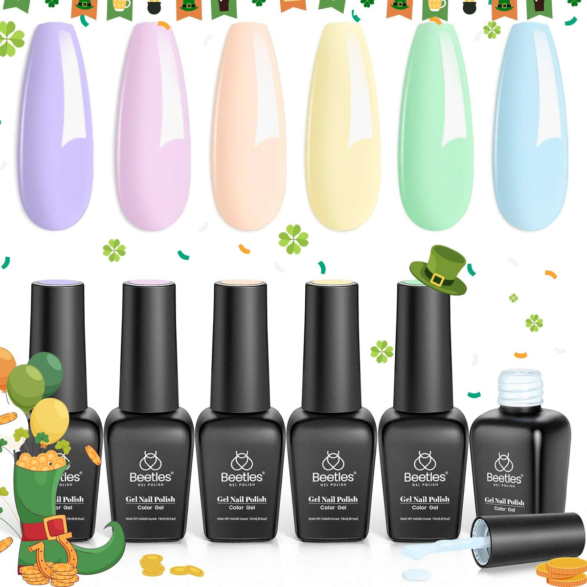 Beetles Pastel Gel Nail Polish,6 Colors Macaron Pink Blue Green Yellow Purple Soft Pastel Gel Polish Soak Off Uv Gel Manicure Spring Gel Polish Nail Art Design DIY Home Salon Gift for Women Girl