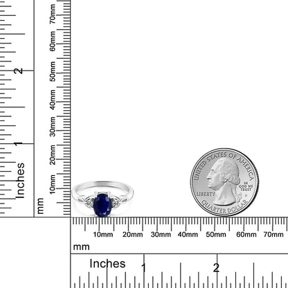 925 Sterling Silver Blue Sapphire and White Diamond Ring | 3-Stone Ring for Women | 1.87 Cttw | Gemstone September Birthstone | Oval 8X6MM | Available in Size 5, 6, 7, 8, 9