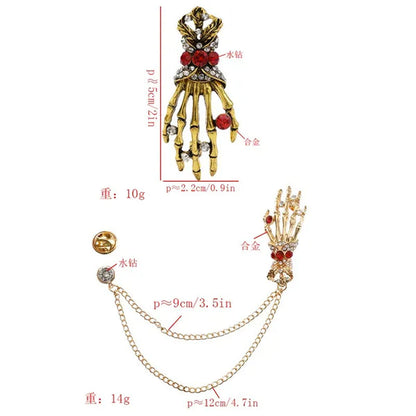Fashion Hand shape Diamond open crystal female chain tassel brooch