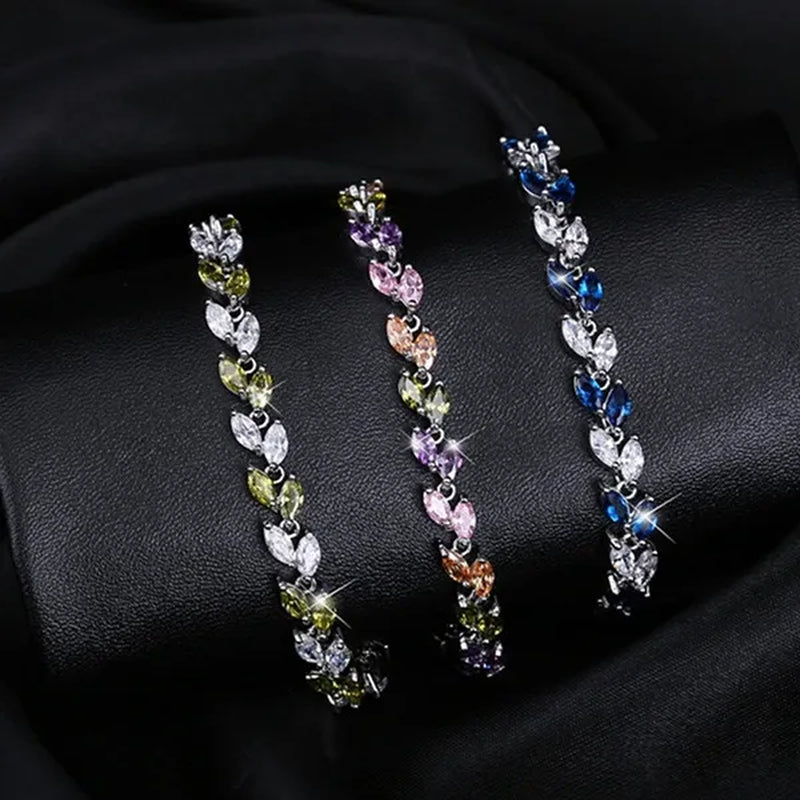 Trendy 2019 Cubic Zirconia Jewelry 925 Silver Leaf Charm CZ Crystal Female Bracelets Bangles for Women