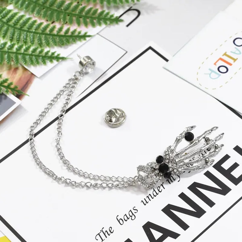 Fashion Hand shape Diamond open crystal female chain tassel brooch