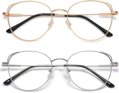 Blue Light Blocking Glasses Women Cat Eye Computer Eyeglasses Metal Frame Hipster 2 Pack
