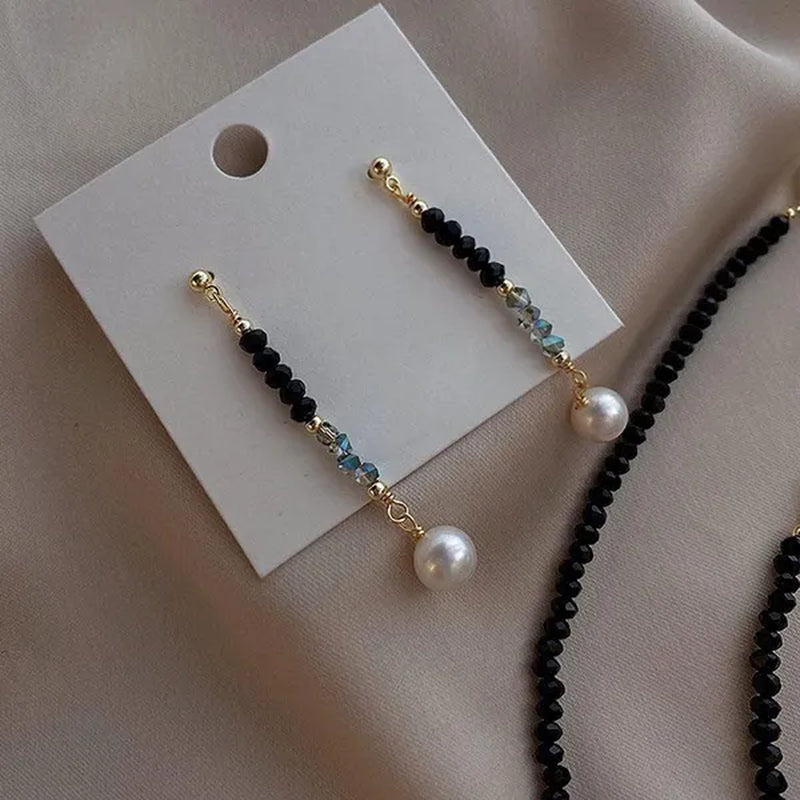 Luxury     Natural Black Spinel Moonstone Pearl Necklace Earring Bracelet Set Creative Women's Gemstone Beaded Thin Bracelet Clavicle Chain Necklace Tassel Stud Earrings Dangle Earrings Sparking Birthday Anniversary Halloween Christmas Jewelry Set Gift