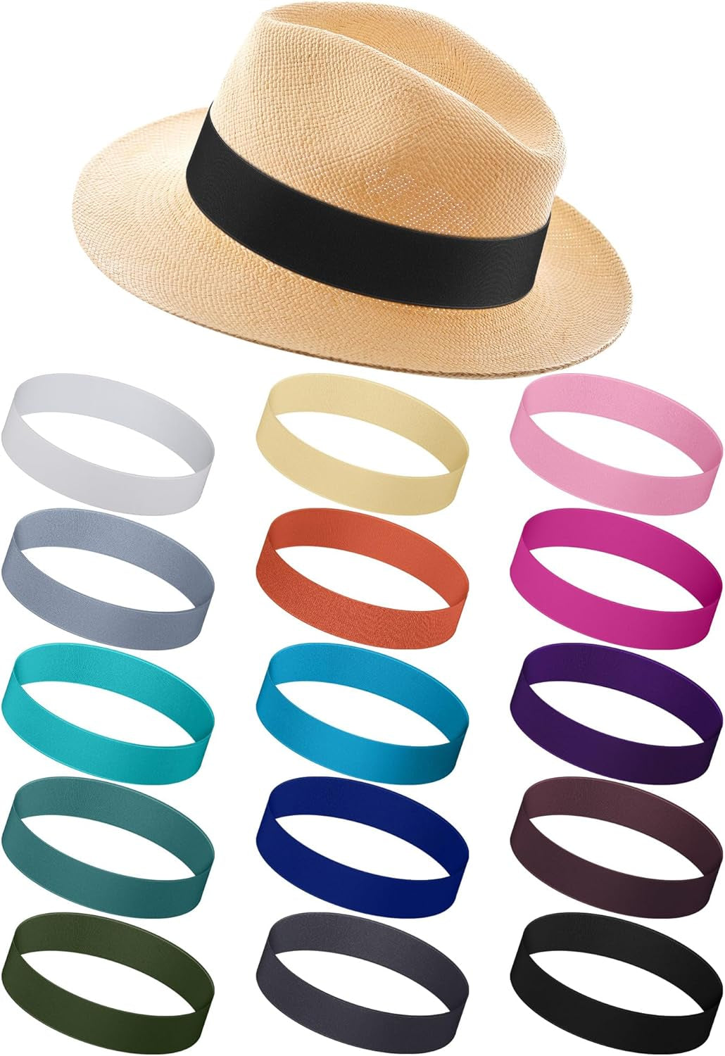15 Pcs Hat Band Stretchable Ribbon for Panama, Western Cowboy, Straw Hats - Accessories for Women and Men