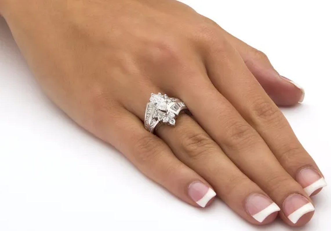 Ring Luxury Oval White Sapphire Two Tone Diamond Jewelry Anniversary Proposal Promise Gift Party Bridal Engagement Wedding Band Rings for Bride Women Size 5 6 7 8 9 10