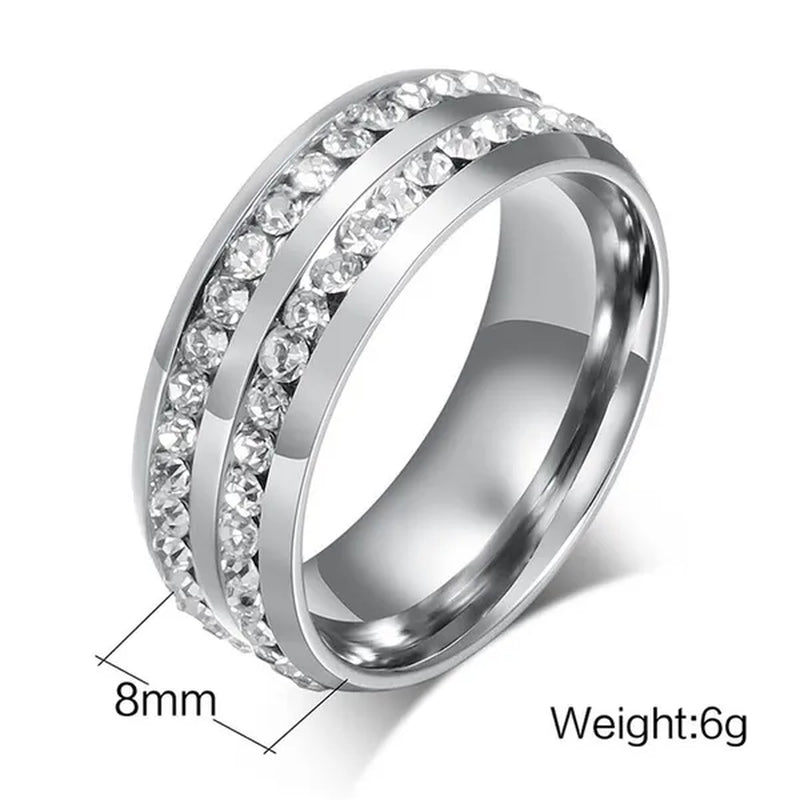 2020 Romantic Couple Jewelry Men's 316 Stainless Steel Double Row Zircon Ring And Ladies Heart Ring Set Couple Ring Bride Wedding Engagement Jewelry(Include: man ring or woman ring)