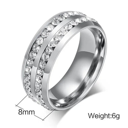 2020 Romantic Couple Jewelry Men's 316 Stainless Steel Double Row Zircon Ring And Ladies Heart Ring Set Couple Ring Bride Wedding Engagement Jewelry(Include: man ring or woman ring)