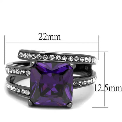Women's Stainless Steel 316 Rose Gold Princess Cut Champagne or Gray & Amethyst Zirconia Cocktail Ring Size 5-10