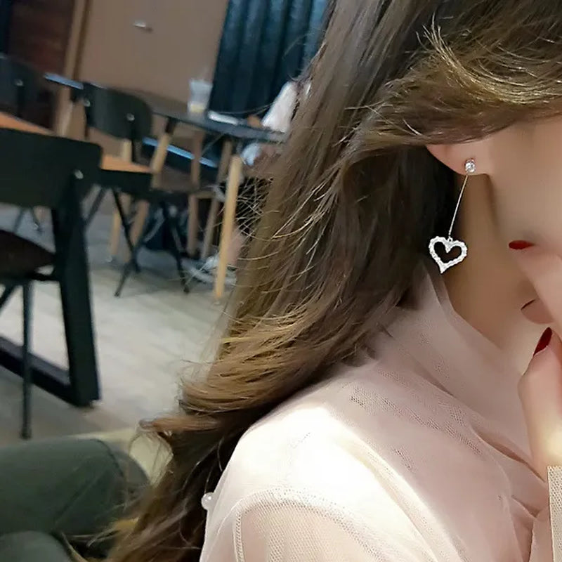 New Exquisite Korean Women's Fashion  Diamond Long Tassel Heart-shaped Pendant Earrings Jewelry Gift