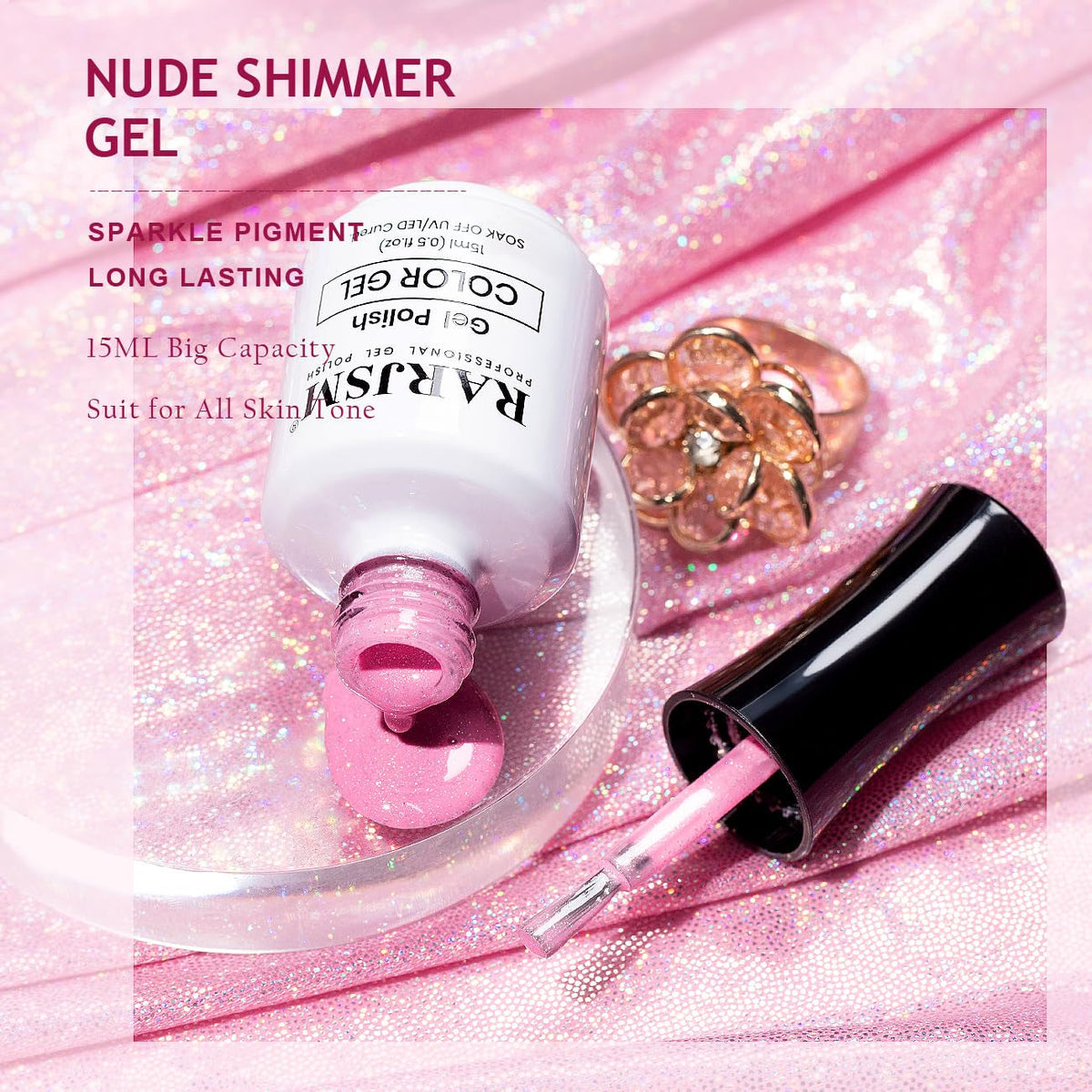 Nude Hot Pink Iridescent Gel Nail Polish Sheer Bright Neon Pink Glitter Jelly Gel Polish Neutral Shimmery Summer Color Sparkle Rainbow Pigment Gel 15ml Soak off Cured Need for Home Salon DIY