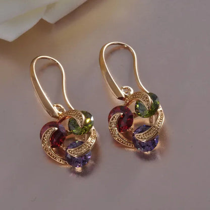 Women's Gold Plated Ruby/Peridot/Amethyst Drop/Dangle Hook Earrings Wedding Jewelry