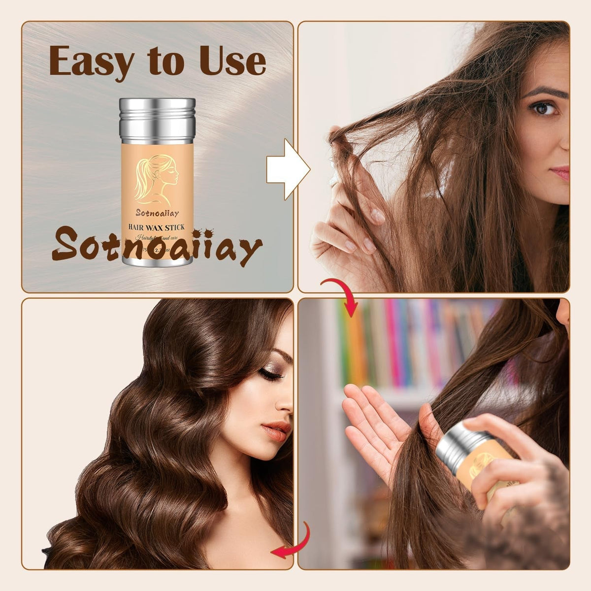 Hair Wax Stick for Woman Man, Wax Stick for Hair Slick Stick, Styling Wax for Smooth Wigs, Non-Greasy, for Flyaways Edge & Frizz Hair 2.7 Oz