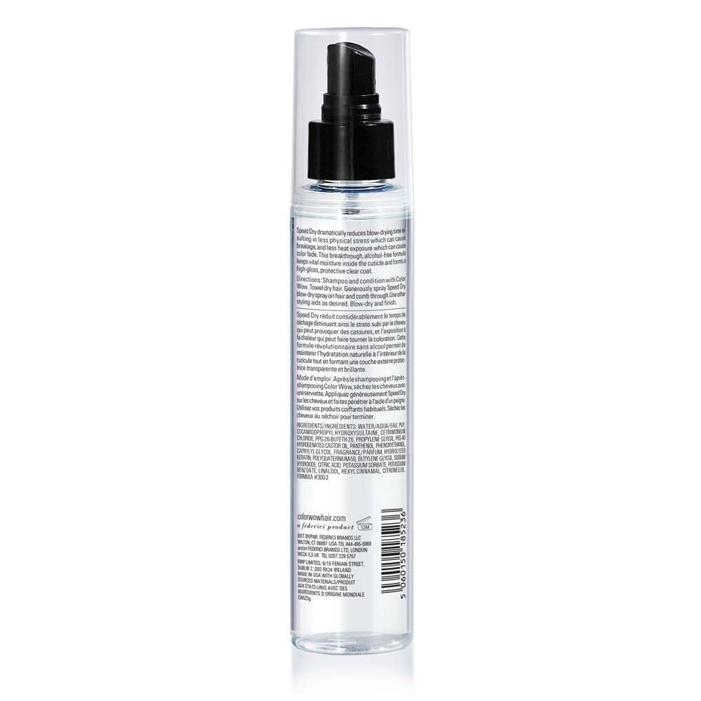 COLOR WOW Speed Dry Blow Dry Spray – Cut Blow Dry Time by 30% | Heat Protectant, Prevent Breakage | Cruelty-Free & Gluten-Free