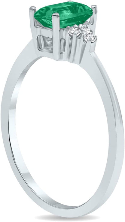 Gemstone and Diamond Ring in 10K White Gold (Available in Emerald, Sapphire, Blue Topaz, Amethyst, and More)