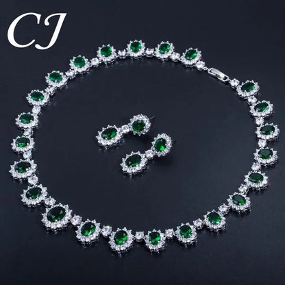 CANDICE European Style White Gold Plated Noble Green Lady Luxury Wedding Necklace Earrings Bridal Jewelry Set With AAA CZ Stone
