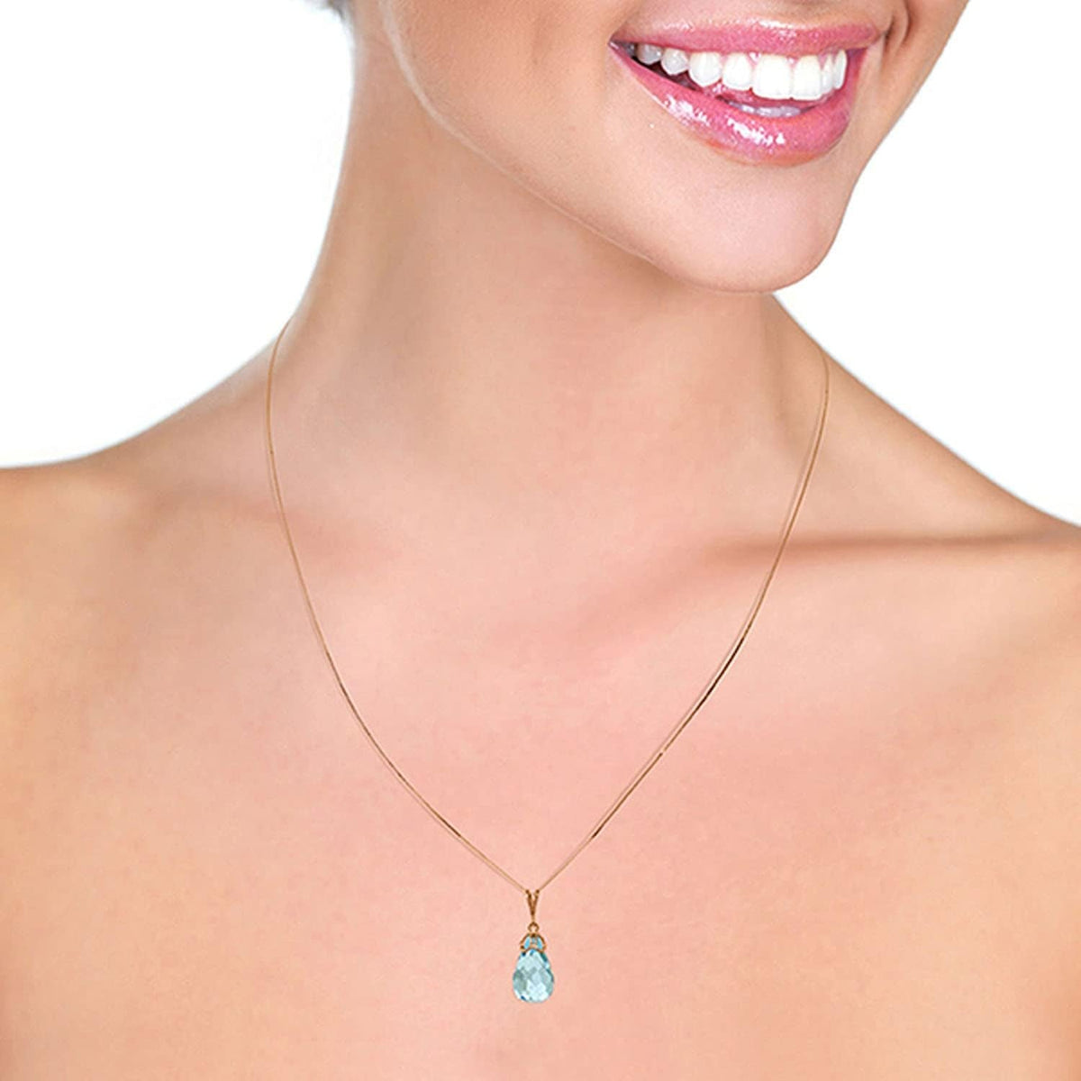 14K Gold Briolette Natural Blue Topaz Pendant Necklace