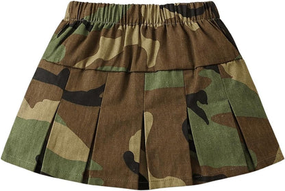 Girl'S Flared Camo Pleated Skirt Elastic High Waist a Line Streetwear Jersey Mini Skirts for Girls