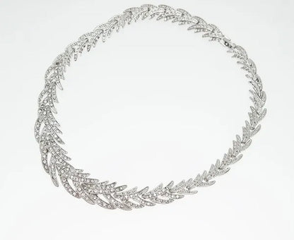 Leaves Shape Silver Plated Clear Crystal Jewelry Sets