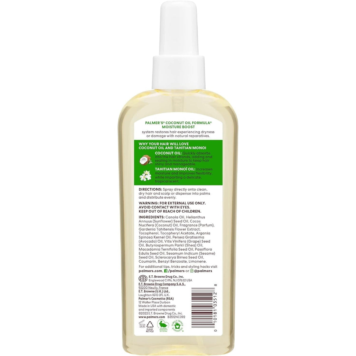 Coconut Oil Moisture Boost, Restorative Hair and Scalp Oil Spray, Lasting Hydration and Shine for Dry or Damaged Hair, Promotes Scalp Health, 5.1 Oz