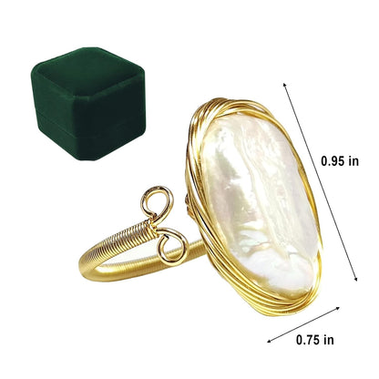 Baroque Irregular Pearl Rings for Women Gold-Plated Adjustable Open Design Trendy and Unique Christmas Pearl Jewelry Prom and Formal Attire Accessories Gift Box Included