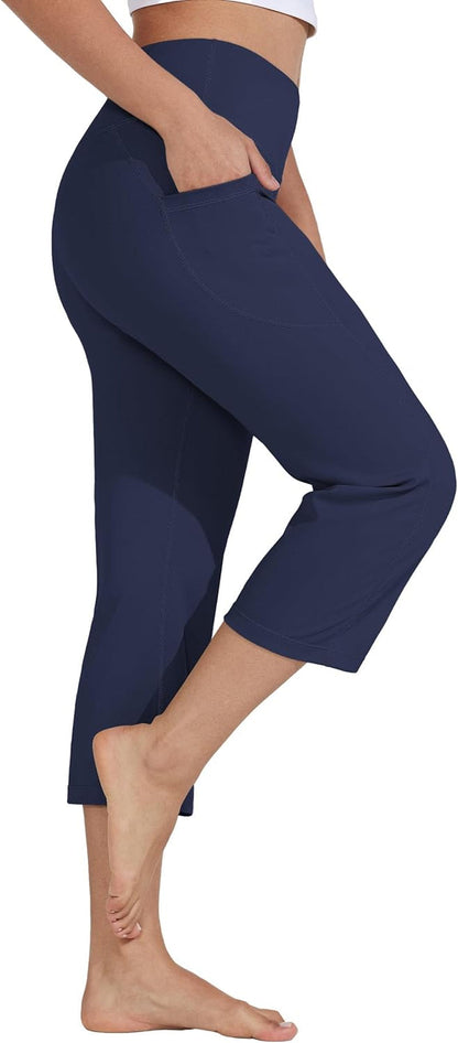 Women'S Yoga Capris Pants High Waist Leggings Crop Athletic Exercise Workout Capris Straight Leg 21"